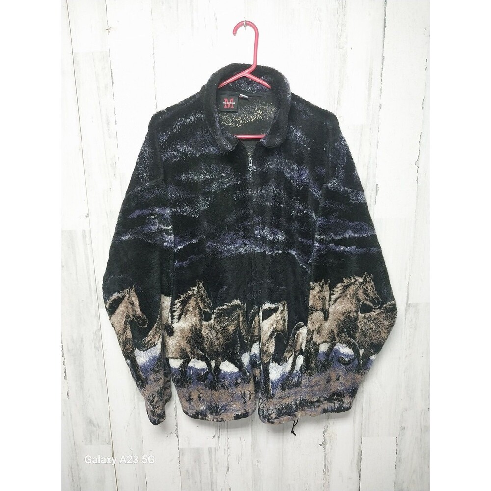 Vintage Mazmania Fleece Wild Horses All Over Print Jacket Size XL